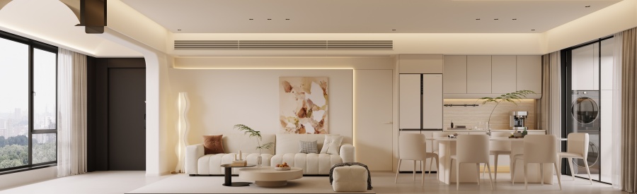 现代奶油风家居设计：130㎡四房两厅简约空间布局(图2)