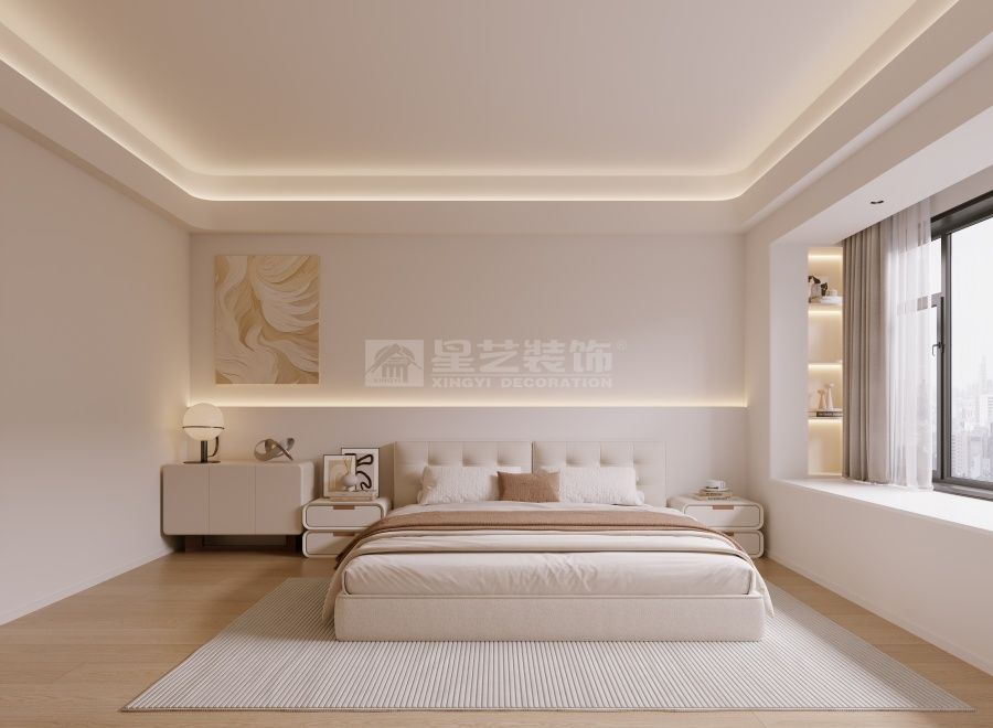 现代奶油风家居设计：130㎡四房两厅简约空间布局(图4)