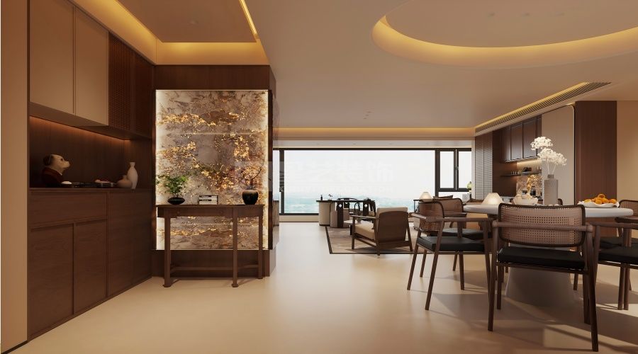 中古风格装修设计：胡桃木与大理石搭配，复古雅致空间(图1)