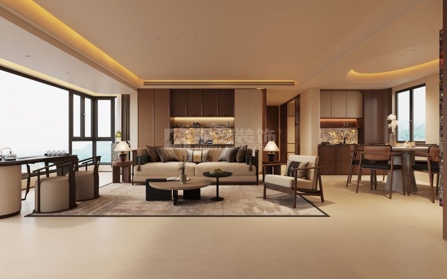 中古风格装修设计：胡桃木与大理石搭配，复古雅致空间(图2)