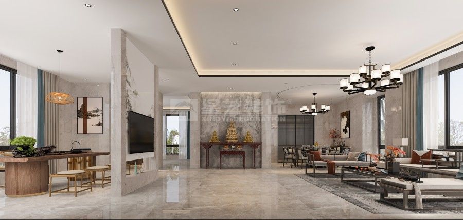 联排别墅简欧外观新中式室内设计理念与融合方式(图4)