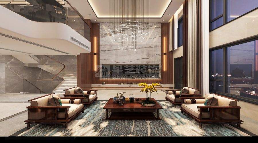 新中式别墅挑空设计，东方意境与空间格局的完美融合(图1)