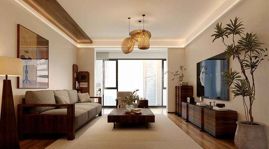 原木设计打造自然温馨家居，客厅餐厅装修效果图(图9)