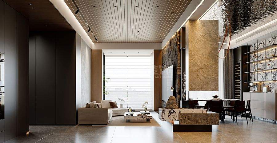 深灰意式轻奢设计200㎡空间，引山入景打造高级质感居所(图1)