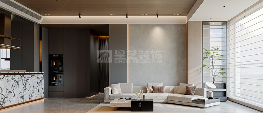 深灰意式轻奢设计200㎡空间，引山入景打造高级质感居所(图2)