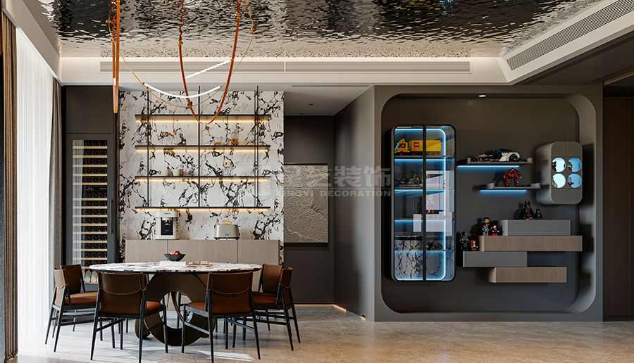 深灰意式轻奢设计200㎡空间，引山入景打造高级质感居所(图4)