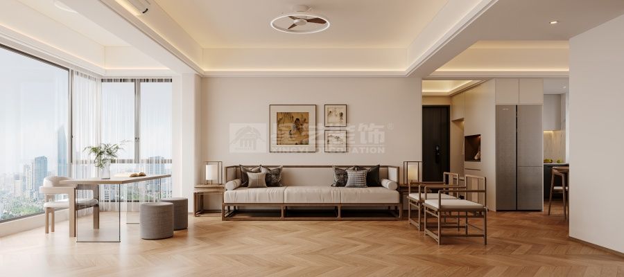 汕头东海岸145平新中式四房设计，传统与现代完美融合(图1)