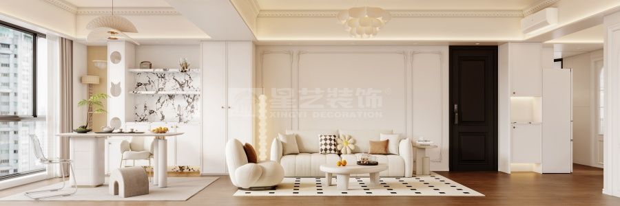 汕头南滨新城72平轻法式奶油风设计，浪漫优雅小户型装修方案(图2)