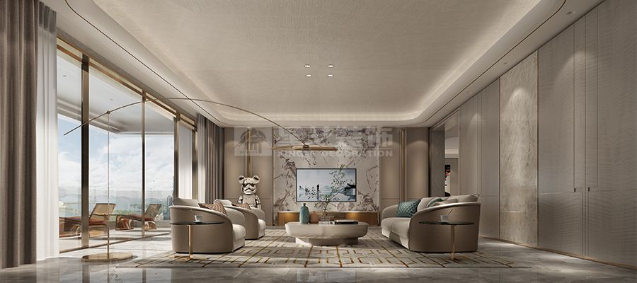 荔湾黄沙江畔480平意式轻奢大平层设计，影木金属打造低调奢华质感(图1)