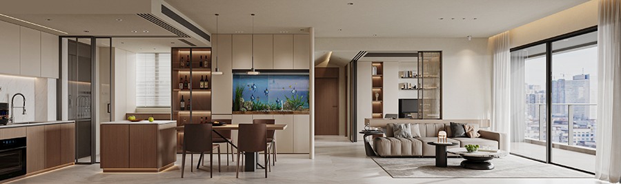 自然柔棕轻奢家居设计，打造温暖通透的现代居所(图2)