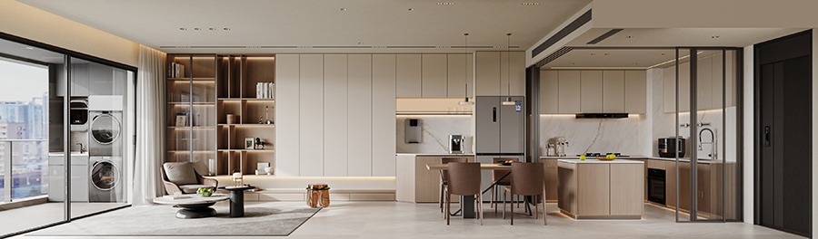 自然柔棕轻奢家居设计，打造温暖通透的现代居所(图1)