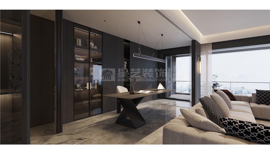 深色系现代家居设计，天然木皮与金属玻璃的精致搭配(图3)