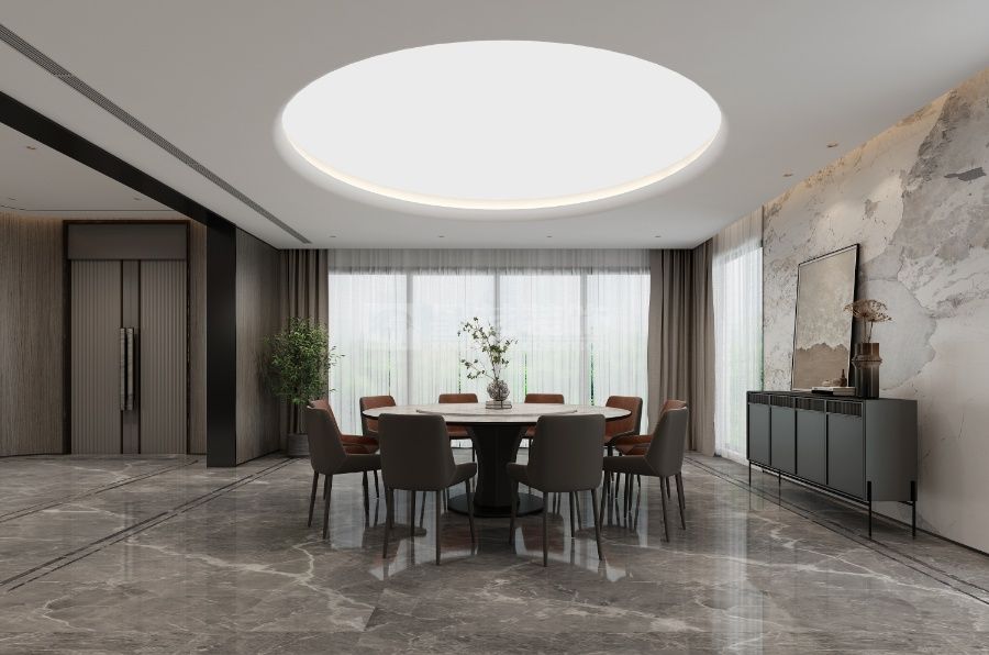 现代极简自然共生设计，灰白立面通透玻璃营造都市静谧栖居(图3)