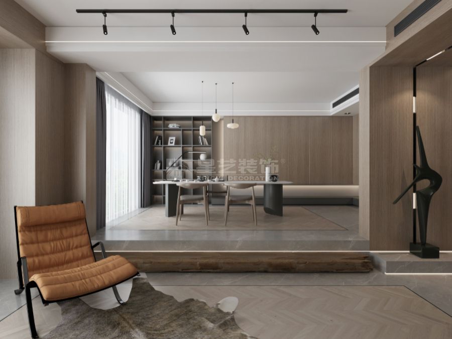 现代简约家居设计：科技木纹与大理石岩板的完美融合(图1)