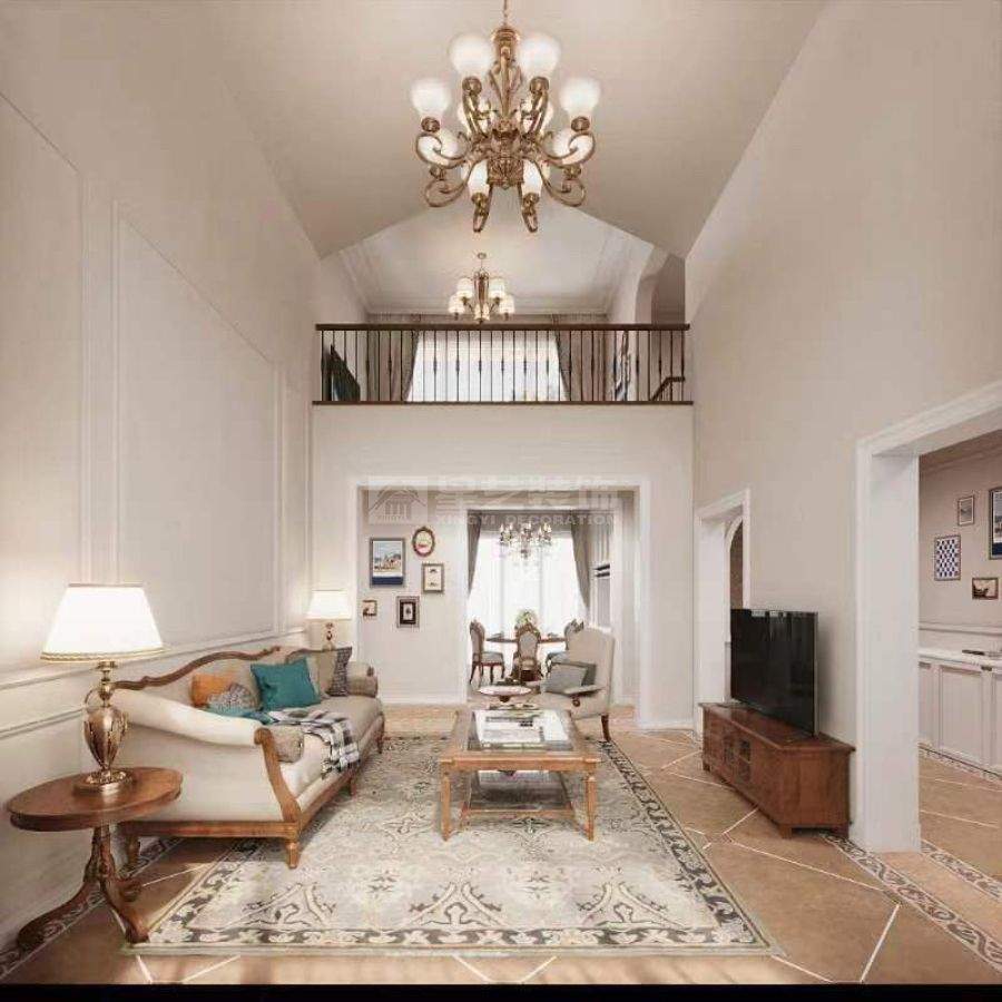 美式别墅设计复古地砖配实木地板营造温馨舒适空间(图1)