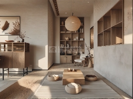 侘寂轻暖风格住宅设计，水泥原木打造疗愈现代居境(图4)