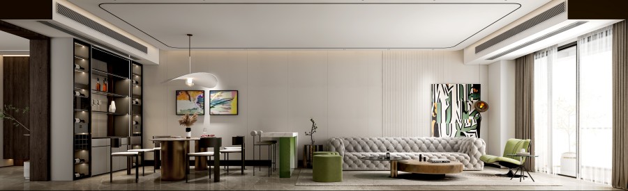 轻奢家居设计岩板皮革金属材质混搭现代空间(图1)