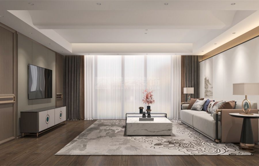 现代简约客厅设计，深邃配色营造精致生活秩序(图9)