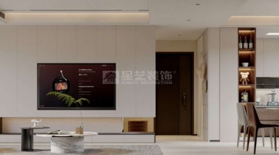 带储物功能的电视背景墙设计，木饰面打造层次感客厅(图1)