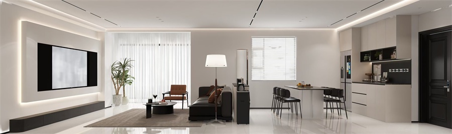 现代简约风格空间设计，直线造型与高纯度色彩搭配(图1)