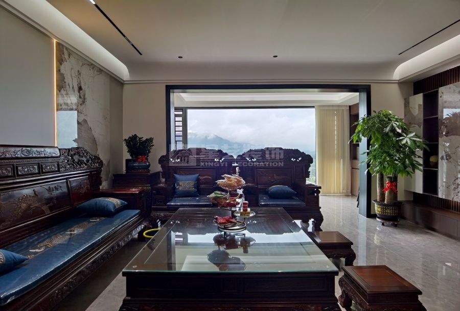 190㎡现代中式风格装修设计，滨江一号四室两厅新中式案例(图1)