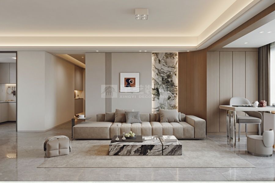 现代简约风格住宅设计，温润木色与岩板材质完美融合(图2)