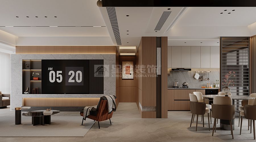 暖咖色意式轻奢大平层设计，木饰面石材打造品质家居空间(图1)