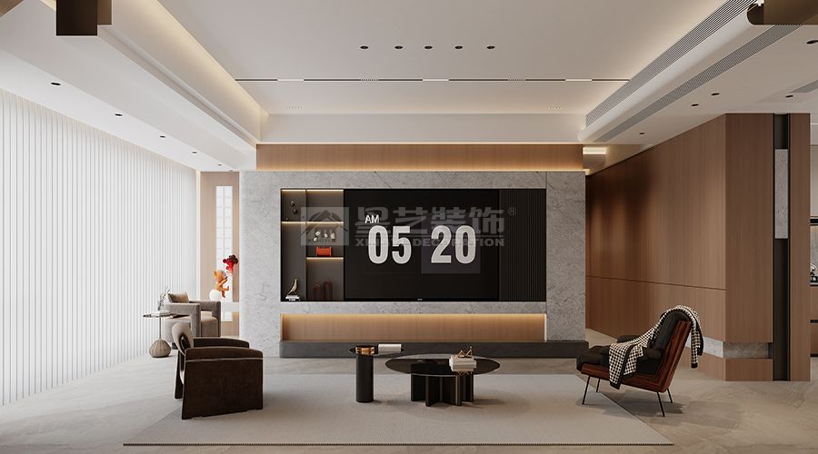 暖咖色意式轻奢大平层设计，木饰面石材打造品质家居空间(图3)