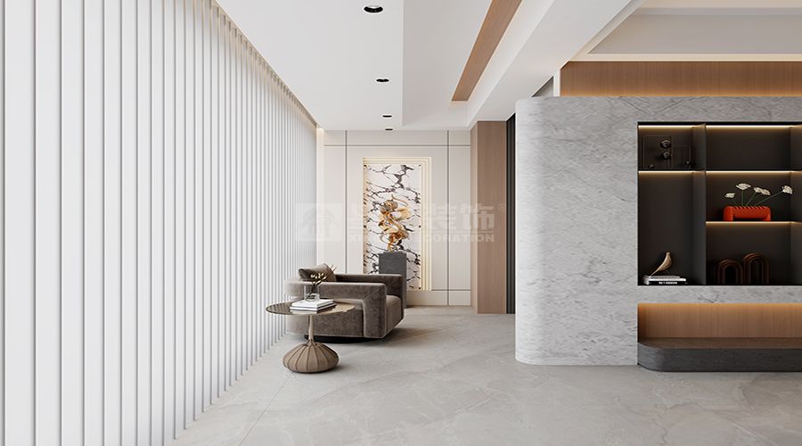 暖咖色意式轻奢大平层设计，木饰面石材打造品质家居空间(图6)