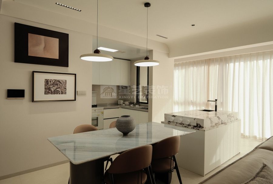 130㎡现代简约三室两厅改造设计，开放式厨房配独立衣帽间(图7)