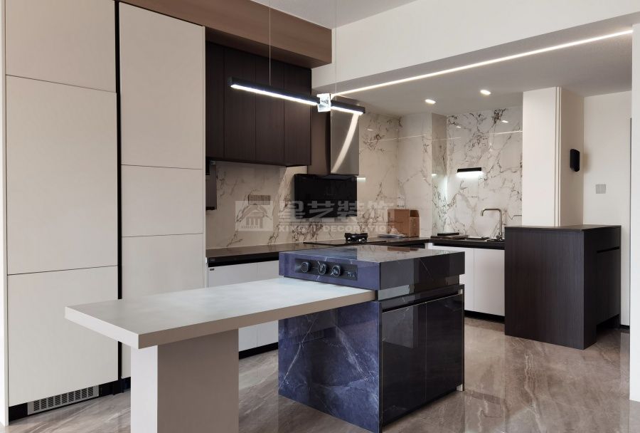 110平米现代简约风住宅改造，开放式厨房配独立衣帽间设计(图8)