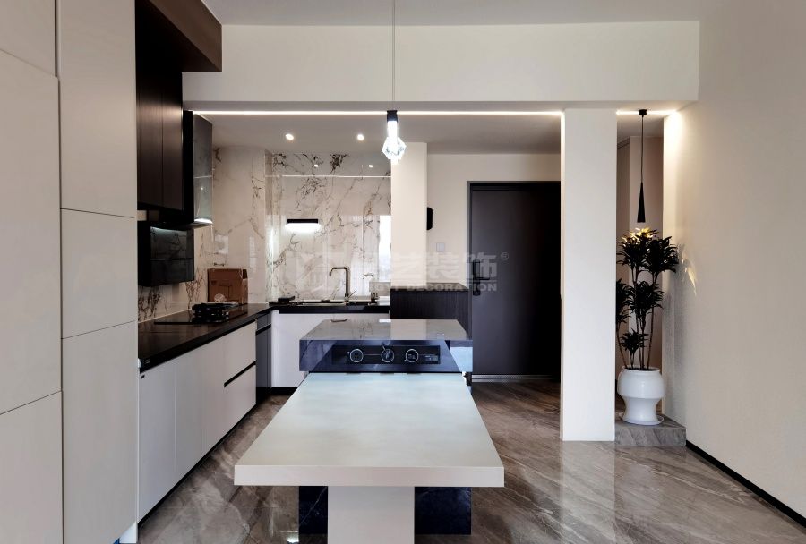 110平米现代简约风住宅改造，开放式厨房配独立衣帽间设计(图9)