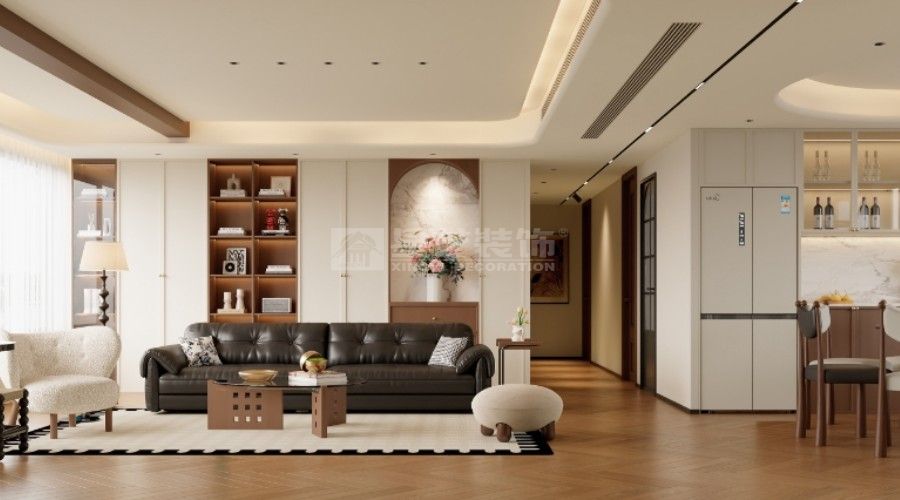 复古法式南洋风装修设计，胡桃色木纹砖打造电影感家居空间(图1)