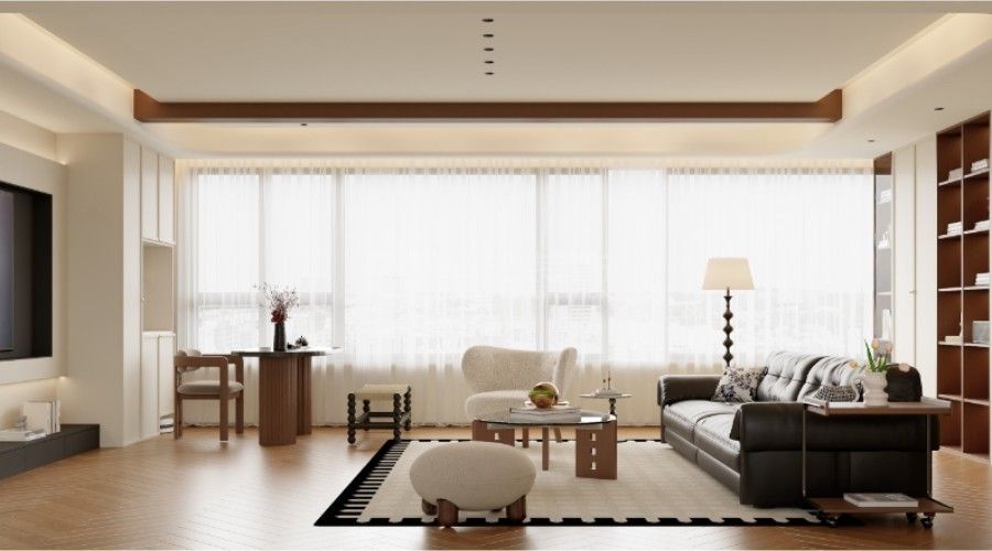 复古法式南洋风装修设计，胡桃色木纹砖打造电影感家居空间(图3)