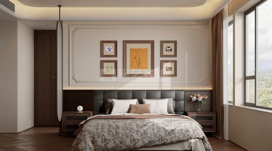 复古法式南洋风装修设计，胡桃色木纹砖打造电影感家居空间(图5)