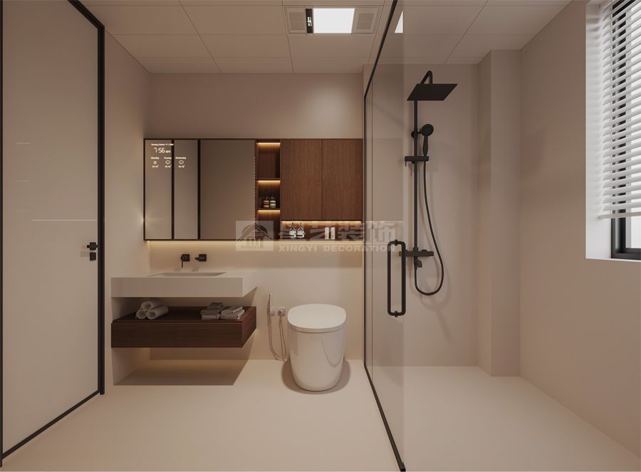 新中式风格大横厅设计，推拉门分隔独立书房的现代家居方案(图6)