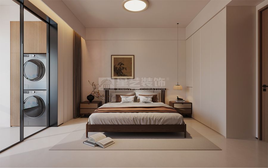 新中式风格大横厅设计，推拉门分隔独立书房的现代家居方案(图10)