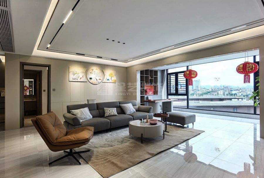 200㎡精装房改造现代极简风，70㎡客厅中西双厨设计方案(图2)