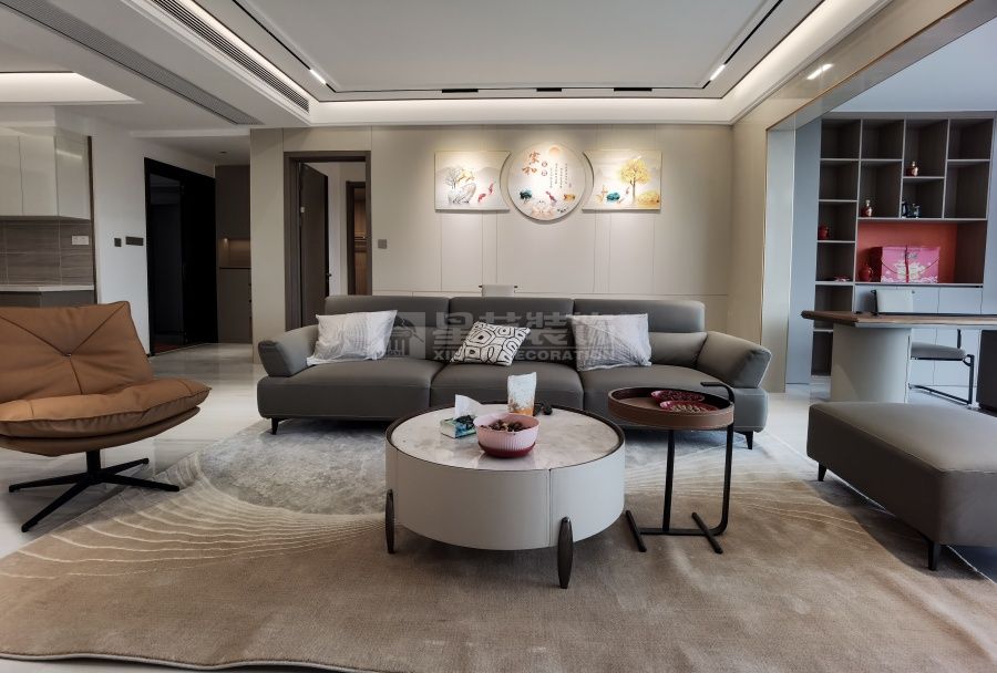 200㎡精装房改造现代极简风，70㎡客厅中西双厨设计方案(图3)