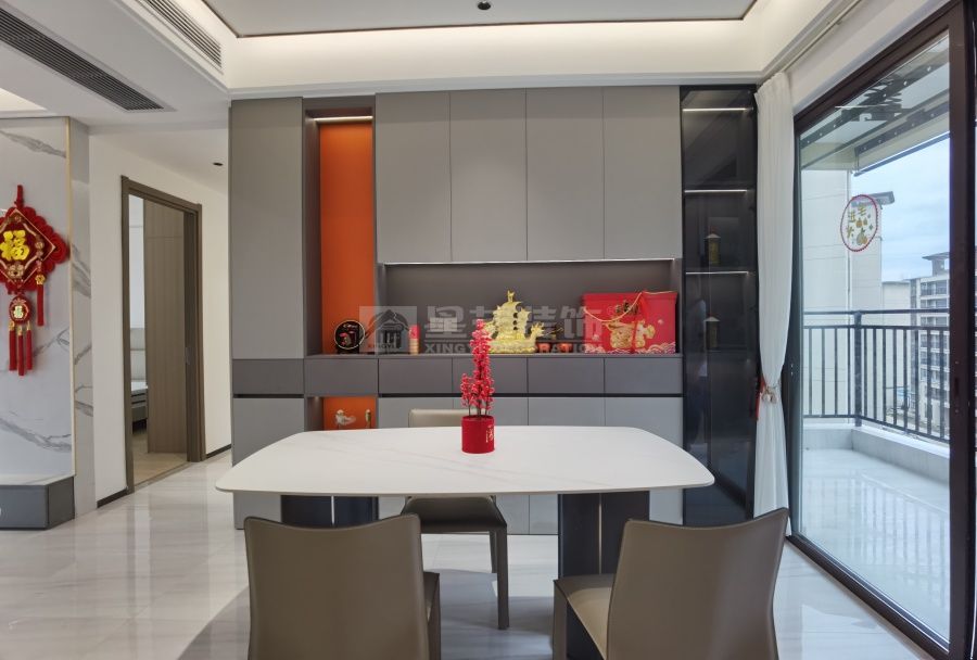 200㎡精装房改造现代极简风，70㎡客厅中西双厨设计方案(图4)