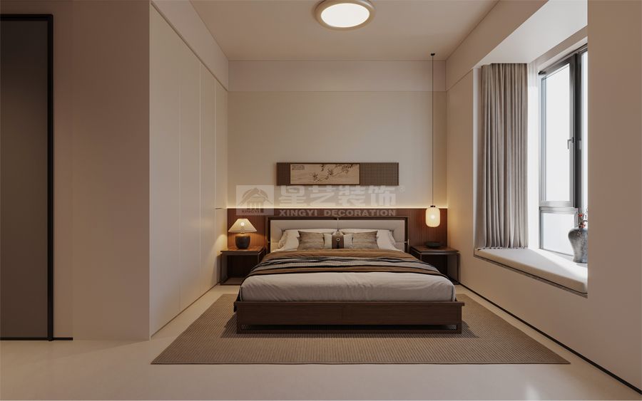 新中式风格大横厅设计，推拉门分隔独立书房的现代家居方案(图4)