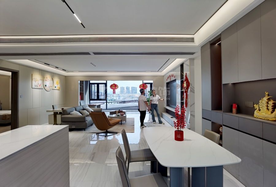 200㎡精装房改造现代极简风，70㎡客厅中西双厨设计方案(图6)